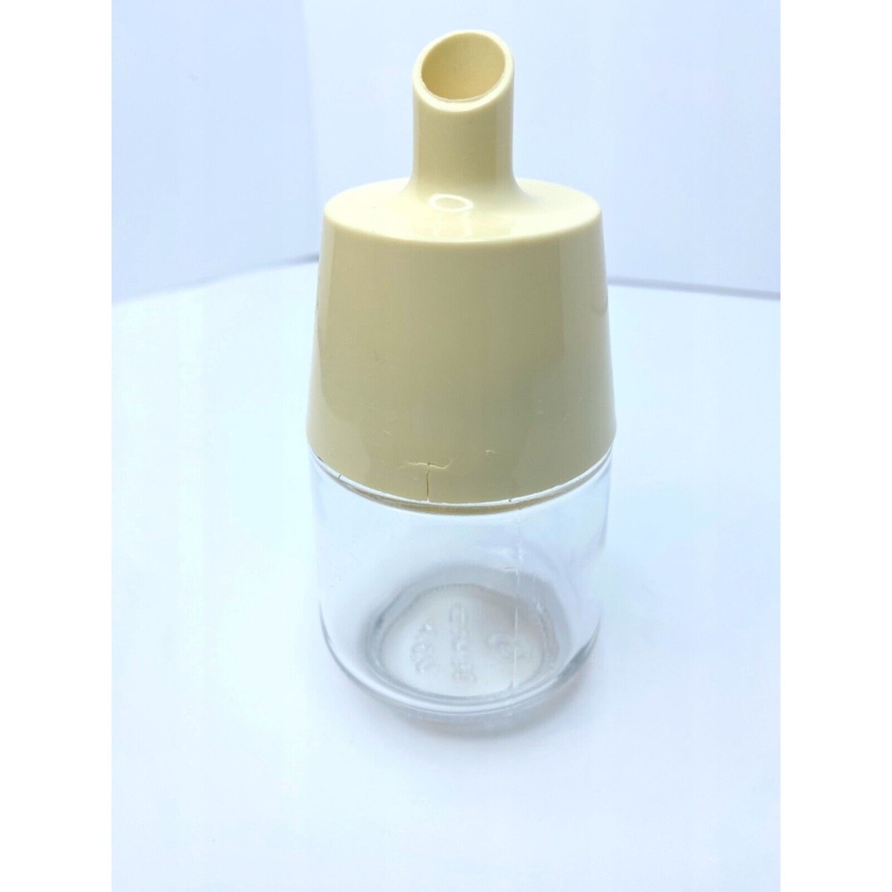 Vintage Gemco Sugar Dispenser Pourer Glass & Beige/Tan Top 5.25" Tall
